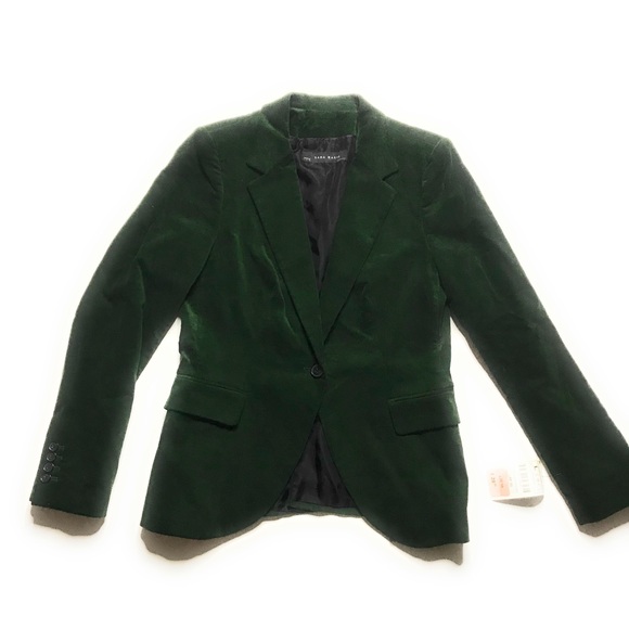 zara green velvet blazer